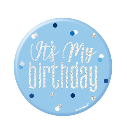 Button It's My Birthday Blauw 7,6cm van Unique koop je bij Partywinkel