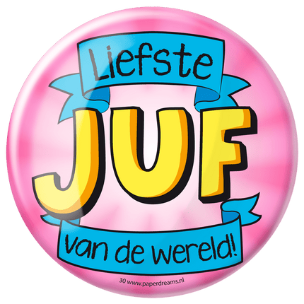 Button Liefste Juf van de Wereld 10,2cm van Paper Dreams koop je bij Partywinkel