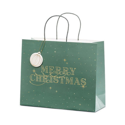 Cadeautasje Merry Christmas Groen 32,5cm van Partydeco koop je bij Partywinkel