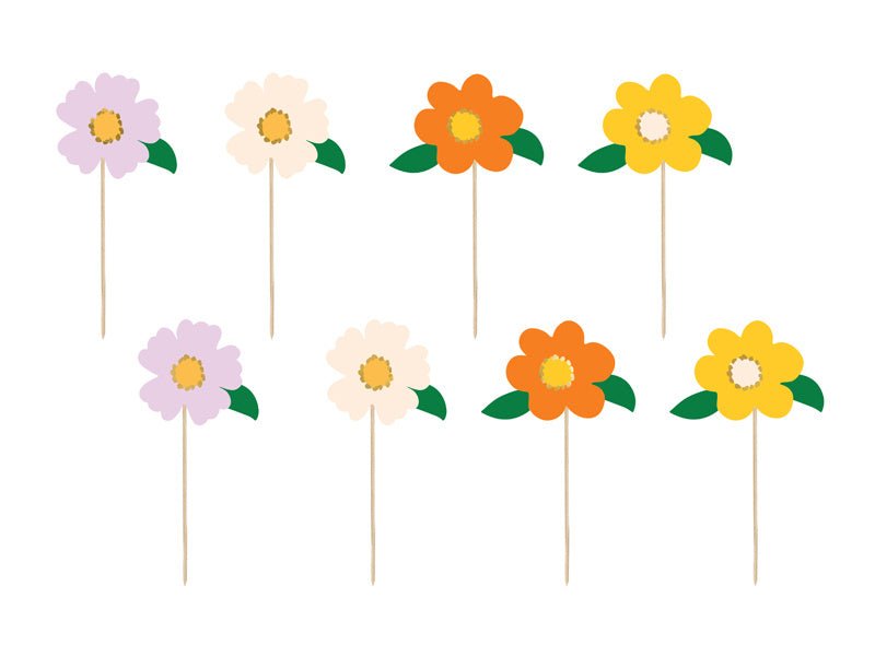 Caketopper Bloemen Mix 13cm 8st van Partydeco koop je bij Partywinkel