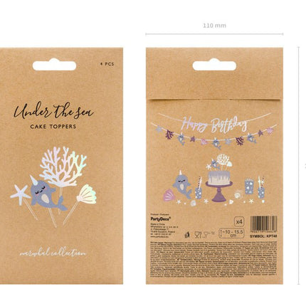 Caketopper Zeedieren 15,5cm 4st van Partydeco koop je bij Partywinkel