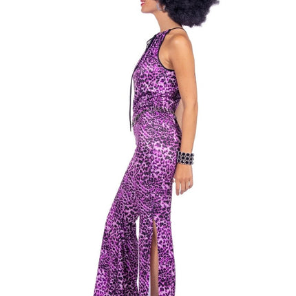 Disco 70S Jumpsuit Paars Dames Panterprint van Wilbers & Wilbers koop je bij Partywinkel