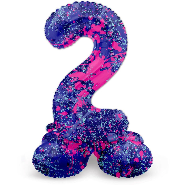 Cijfer Ballon 2 Jaar Spetters Met Standaard Leeg 72cm van Folat koop je bij Partywinkel