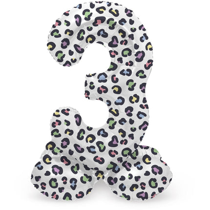 Cijfer Ballon 3 Jaar Panter Met Standaard Leeg 72cm van Folat koop je bij Partywinkel