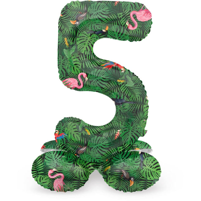 Cijfer Ballon 5 Jaar Jungle Met Standaard Leeg 41cm van Folat koop je bij Partywinkel