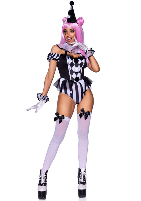 Clownspak Zwart Wit Dames Bodysuit Leg Avenue van Leg Avenue koop je bij Partywinkel