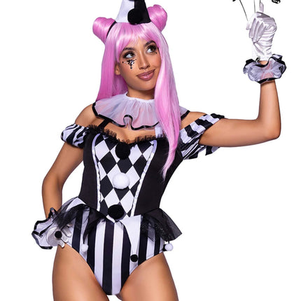 Clownspak Zwart Wit Dames Bodysuit Leg Avenue van Leg Avenue koop je bij Partywinkel