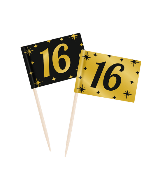 Cocktailprikkers 16 Jaar 6,5cm 50st van Paper Dreams koop je bij Partywinkel