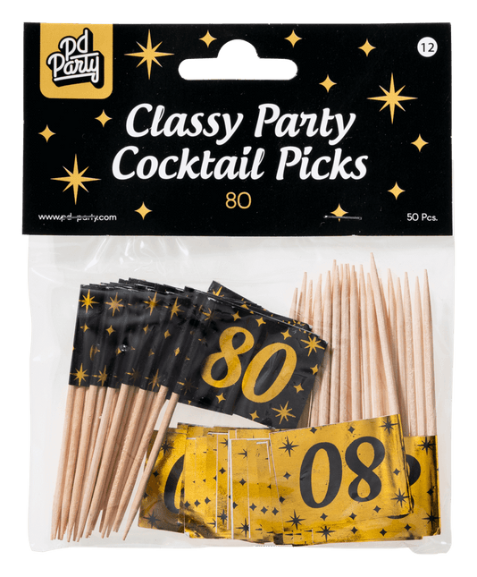 Cocktailprikkers 80 Jaar 6,5cm 50st van Paper Dreams koop je bij Partywinkel