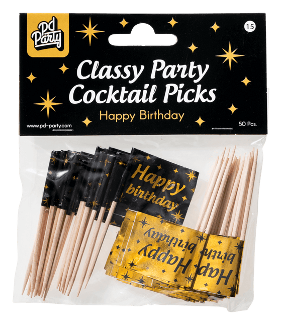 Cocktailprikkers Happy Birthday 6,5cm 50st van Paper Dreams koop je bij Partywinkel