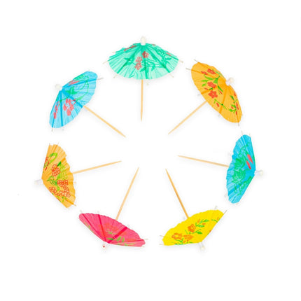 Cocktailprikkers Parasol Gekleurd 8cm 12st van WeFiesta koop je bij Partywinkel