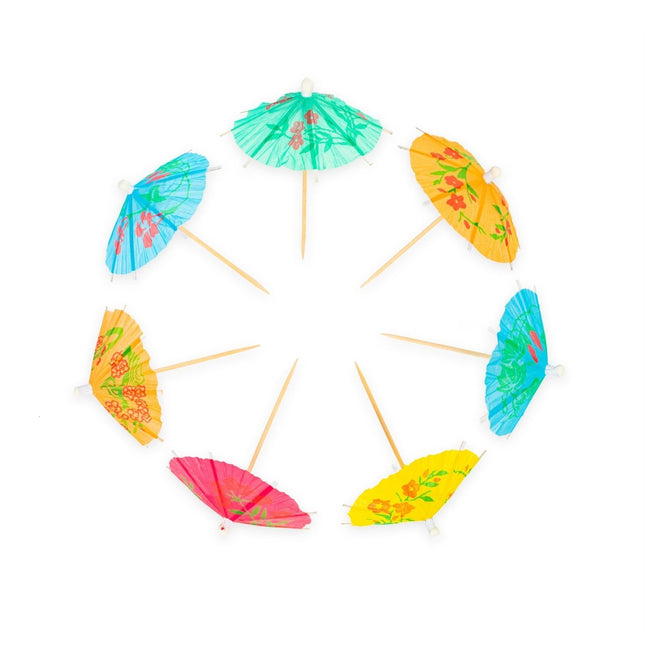 Cocktailprikkers Parasol Gekleurd 8cm 12st van WeFiesta koop je bij Partywinkel