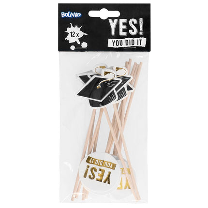 Cocktailprikkers Yes You Did It 12cm 12st van Boland koop je bij Partywinkel