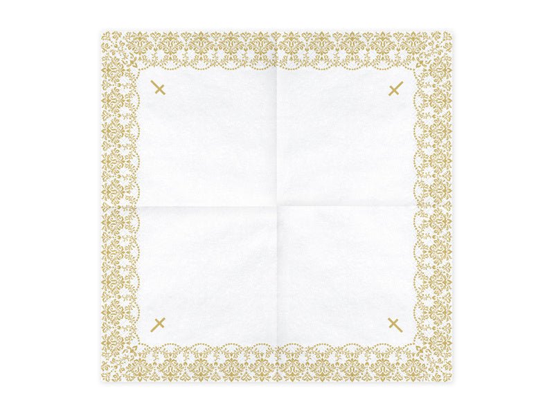 Communie Servetten Kruis Goud 33cm 20st van Partydeco koop je bij Partywinkel