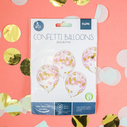 Confetti Ballon Roze Goud 30cm 4st van Folat koop je bij Partywinkel