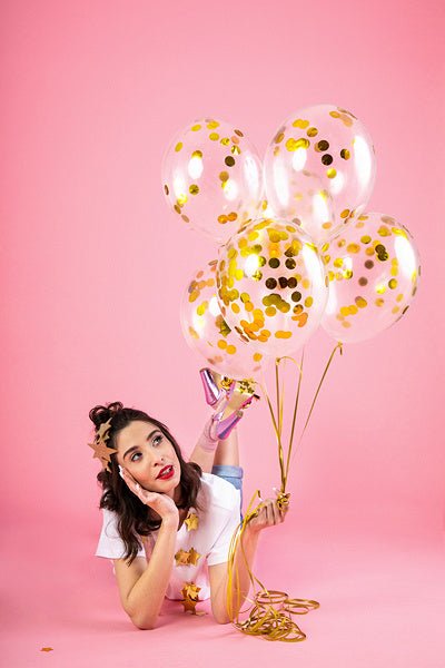 Confetti Ballonnen Goud Deluxe 30cm 6st van Partydeco koop je bij Partywinkel