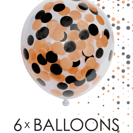 Confetti Ballonnen Oranje Zwart 30cm 6st van WeFiesta koop je bij Partywinkel