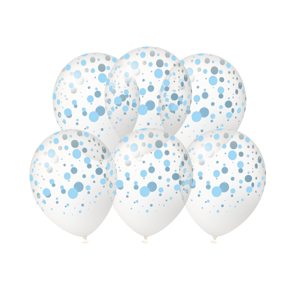 Blå ballonger med prickar, 30 cm, 6 st