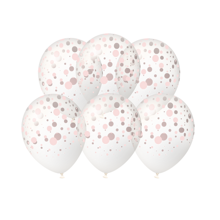 Roséguldiga ballonger med prickar, 30 cm, 6 st