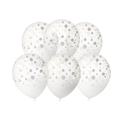 Silverfärgade ballonger med prickar, 30 cm, 6 st