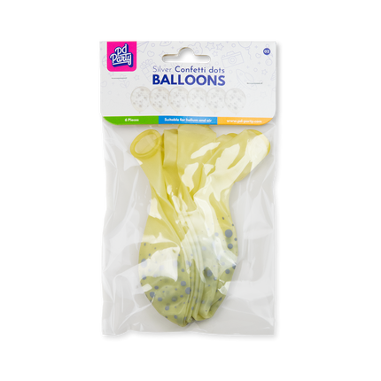 Silverfärgade ballonger med prickar, 30 cm, 6 st