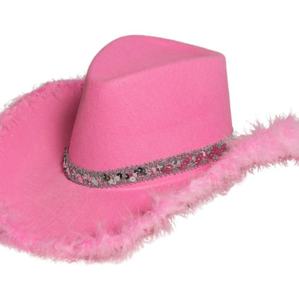 Cowboy Hoed Glitter met Bont Roze van Partychimp koop je bij Partywinkel