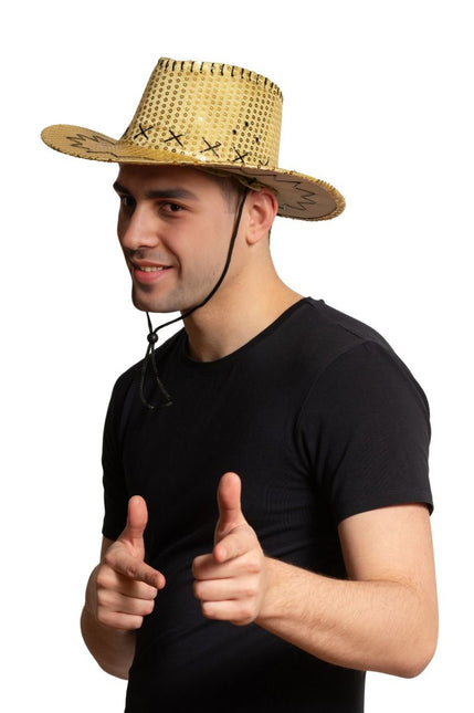 Cowboy Hoed Goud Pailletten Glans van Partychimp koop je bij Partywinkel