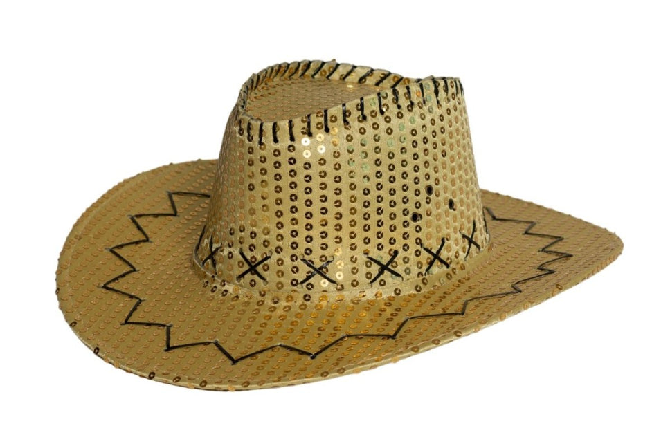 Cowboy Hoed Goud Pailletten Glans van Partychimp koop je bij Partywinkel