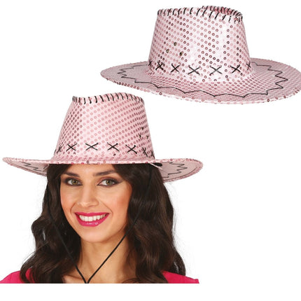 Cowboy Hoed Roze Pailletten van Fiestas Guirca koop je bij Partywinkel
