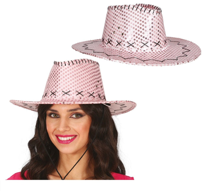Cowboy Hoed Roze Pailletten van Fiestas Guirca koop je bij Partywinkel