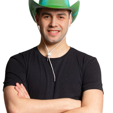 Cowboy Hoed Shiny Groen van Partychimp koop je bij Partywinkel
