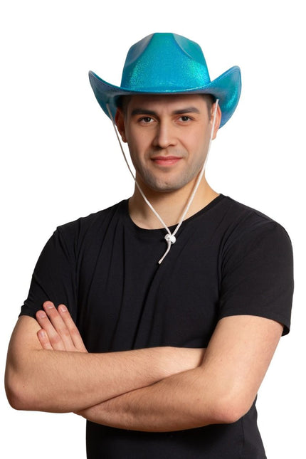 Cowboy Hoed Shiny Turquoise van Partychimp koop je bij Partywinkel