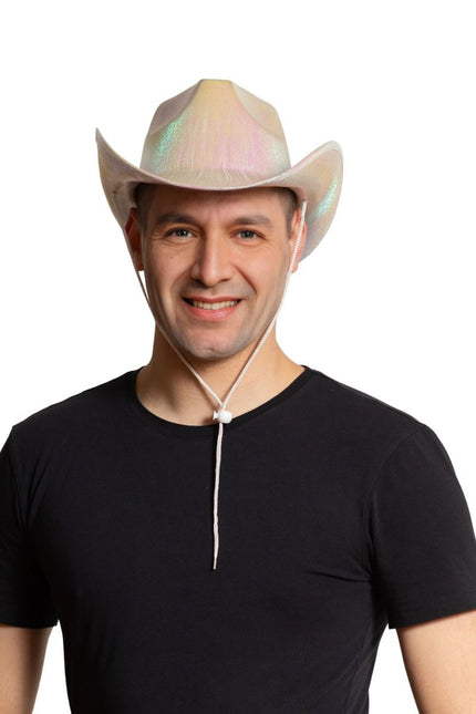 Cowboy Hoed Shiny Zilver van Partychimp koop je bij Partywinkel