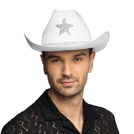 Cowboy Hoed Wit Ster Glitters van Boland koop je bij Partywinkel