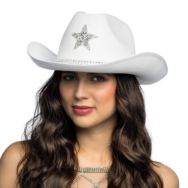 Cowboy Hoed Wit Ster Glitters van Boland koop je bij Partywinkel