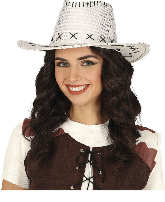 Cowboy Hoed Zilver Pailletten van Fiestas Guirca koop je bij Partywinkel