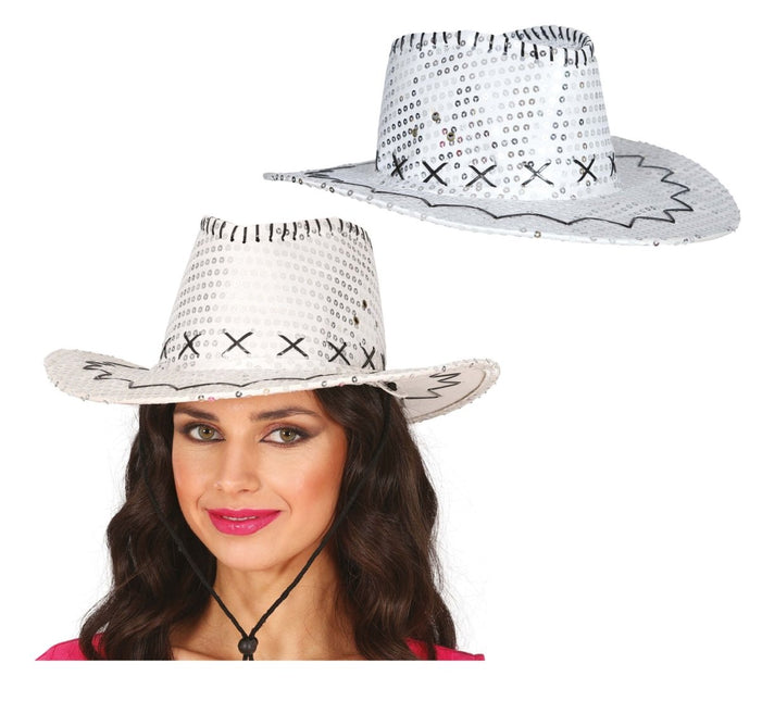 Cowboy Hoed Zilver Pailletten van Fiestas Guirca koop je bij Partywinkel