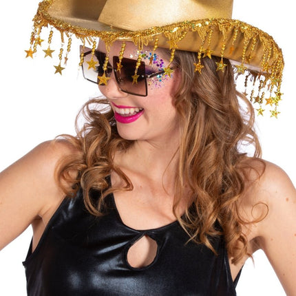 Cowboy Hoed Goud Dames Franje Sterretjes van Wilbers & Wilbers koop je bij Partywinkel
