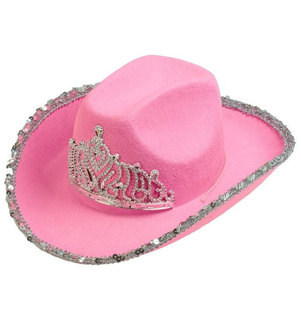 Cowboyhoed Partygirl Met Tiara Roze van Widmann koop je bij Partywinkel