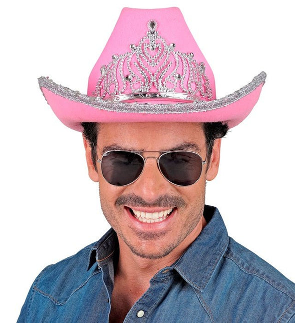 Cowboyhoed Partygirl Met Tiara Roze van Widmann koop je bij Partywinkel