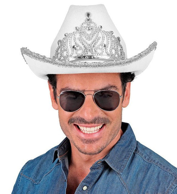 Cowboyhoed Partygirl Met Tiara Wit van Widmann koop je bij Partywinkel