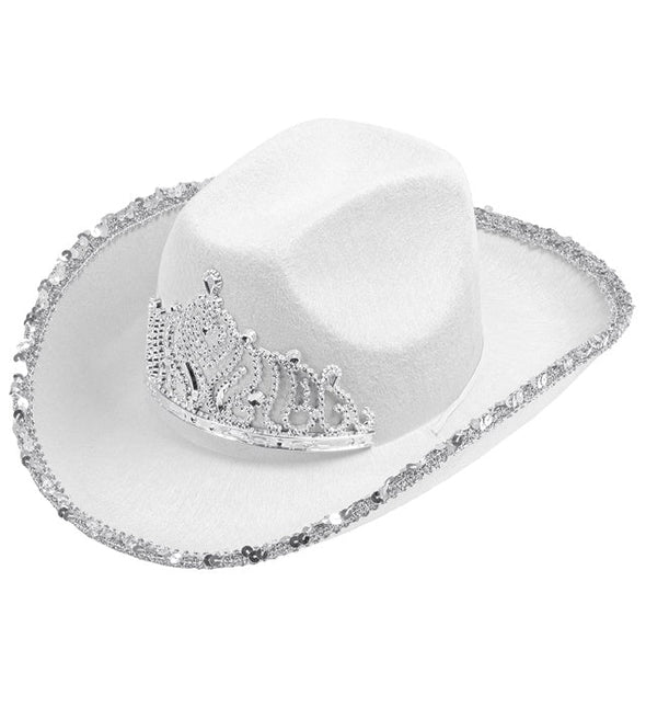 Cowboyhoed Partygirl Met Tiara Wit van Widmann koop je bij Partywinkel