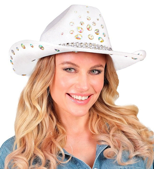 Cowboyhoed Wit Met Diamanten van Widmann koop je bij Partywinkel