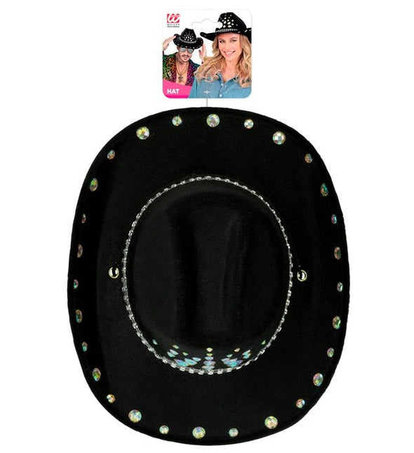 Cowboyhoed Zwart Met Diamanten van Widmann koop je bij Partywinkel