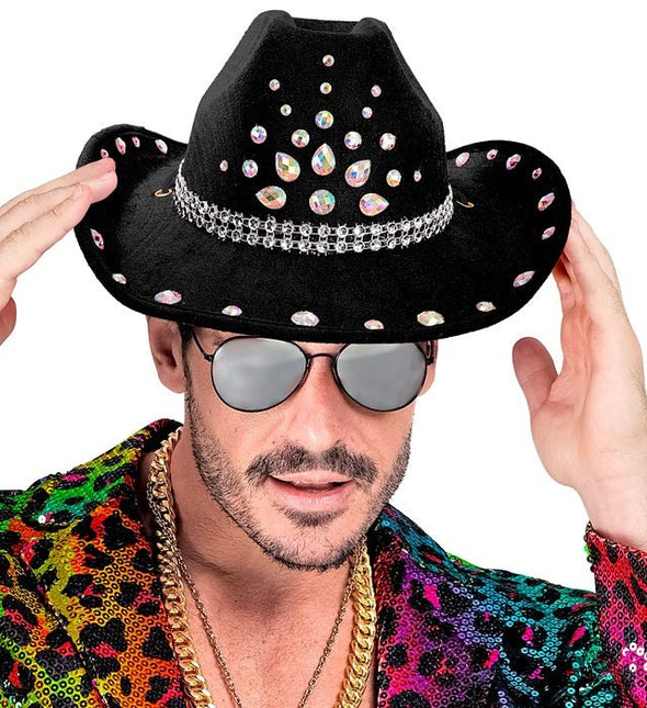 Cowboyhoed Zwart Met Diamanten van Widmann koop je bij Partywinkel