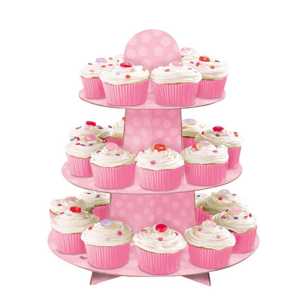 Cupcake Etagere Stippen Roze 34cm van Unique koop je bij Partywinkel