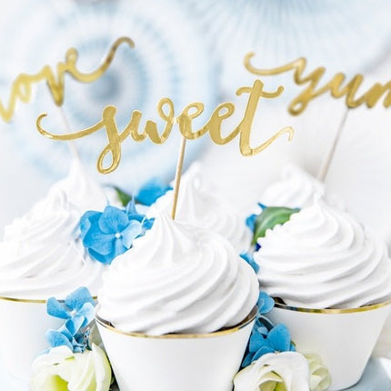 Cupcake Toppers Goud Sweet Love Yum 13cm 6st van Partydeco koop je bij Partywinkel