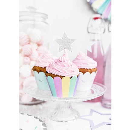 Cupcake Toppers Ster Zilver 6st van Partydeco koop je bij Partywinkel