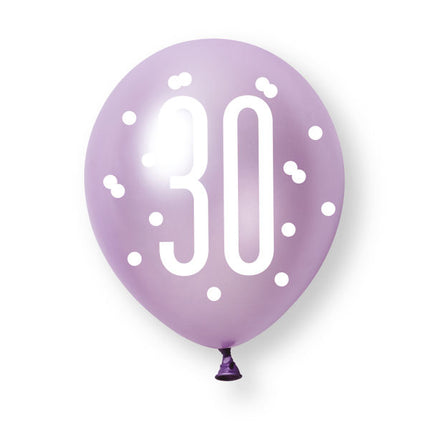 6ct Glitz Pink Number 30 Pearl Premium 30cm Latex Balloons