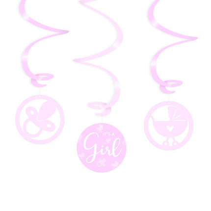 Decoratie Swirl Het Is Een Meisje 30cm 8st van Paper Dreams koop je bij Partywinkel